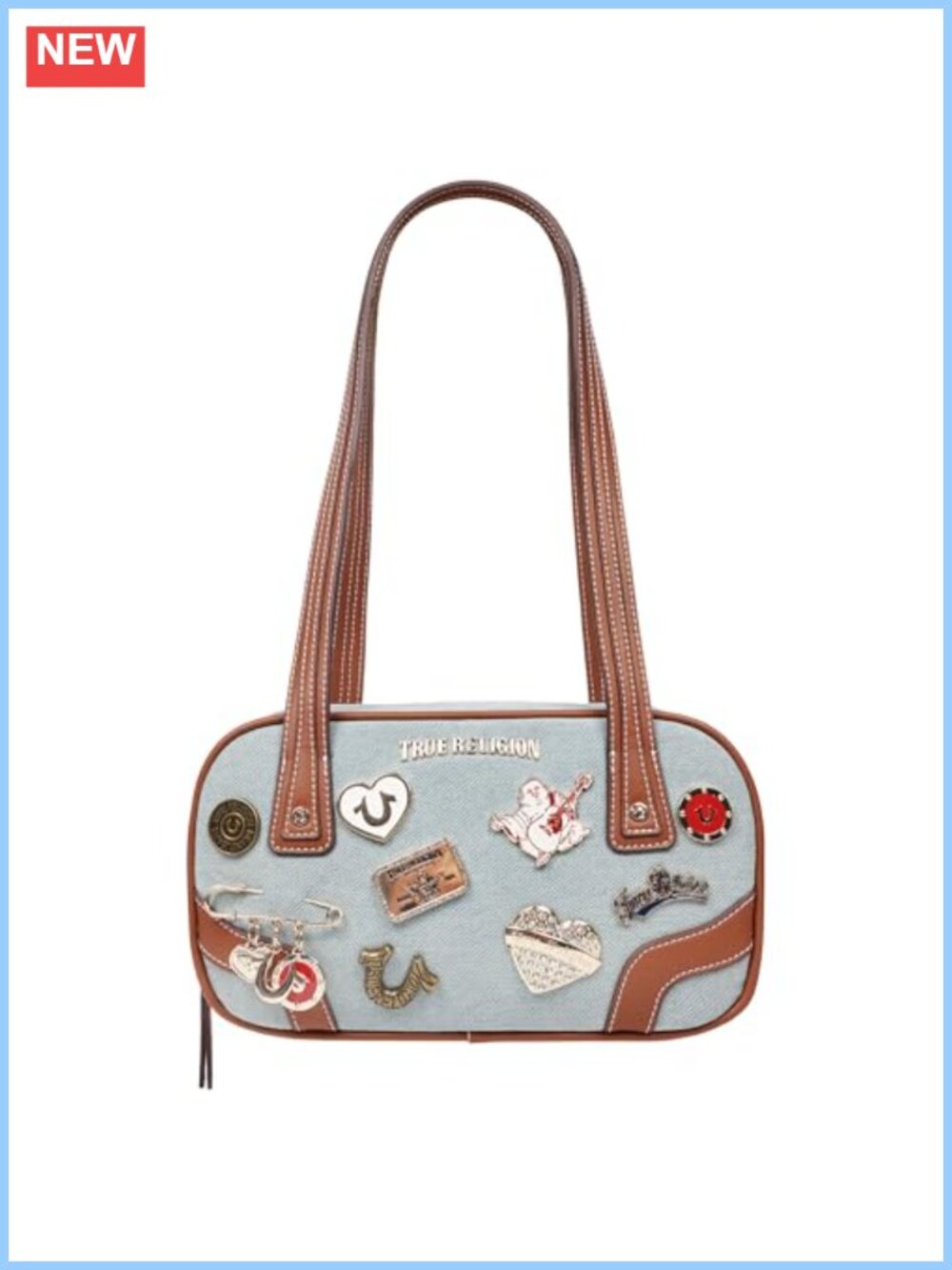 Denim Satchel Handbag with Charm Hardware Shoulder Bag Cotton Blend